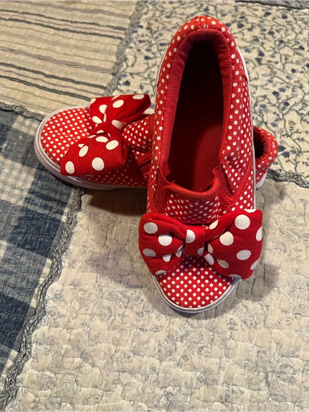 Red Polka Dot Girls Slip-On Sneakers with Bow